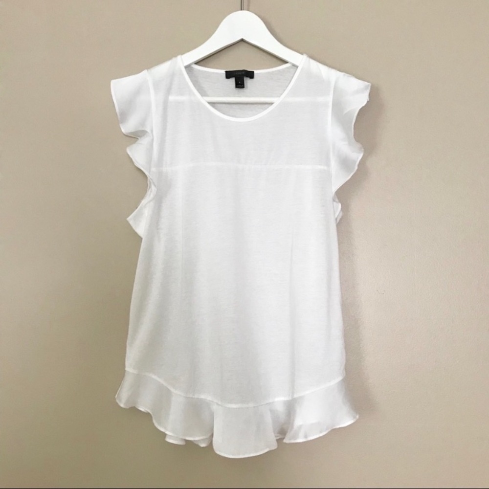 J. Crew White Ruffle Sleeve Tank